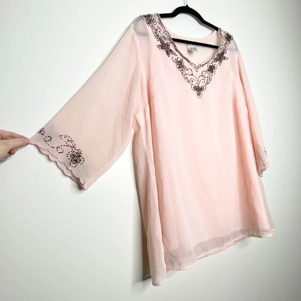 Women's Light Pink Embellished Tunic Top - Picture 5 of 13